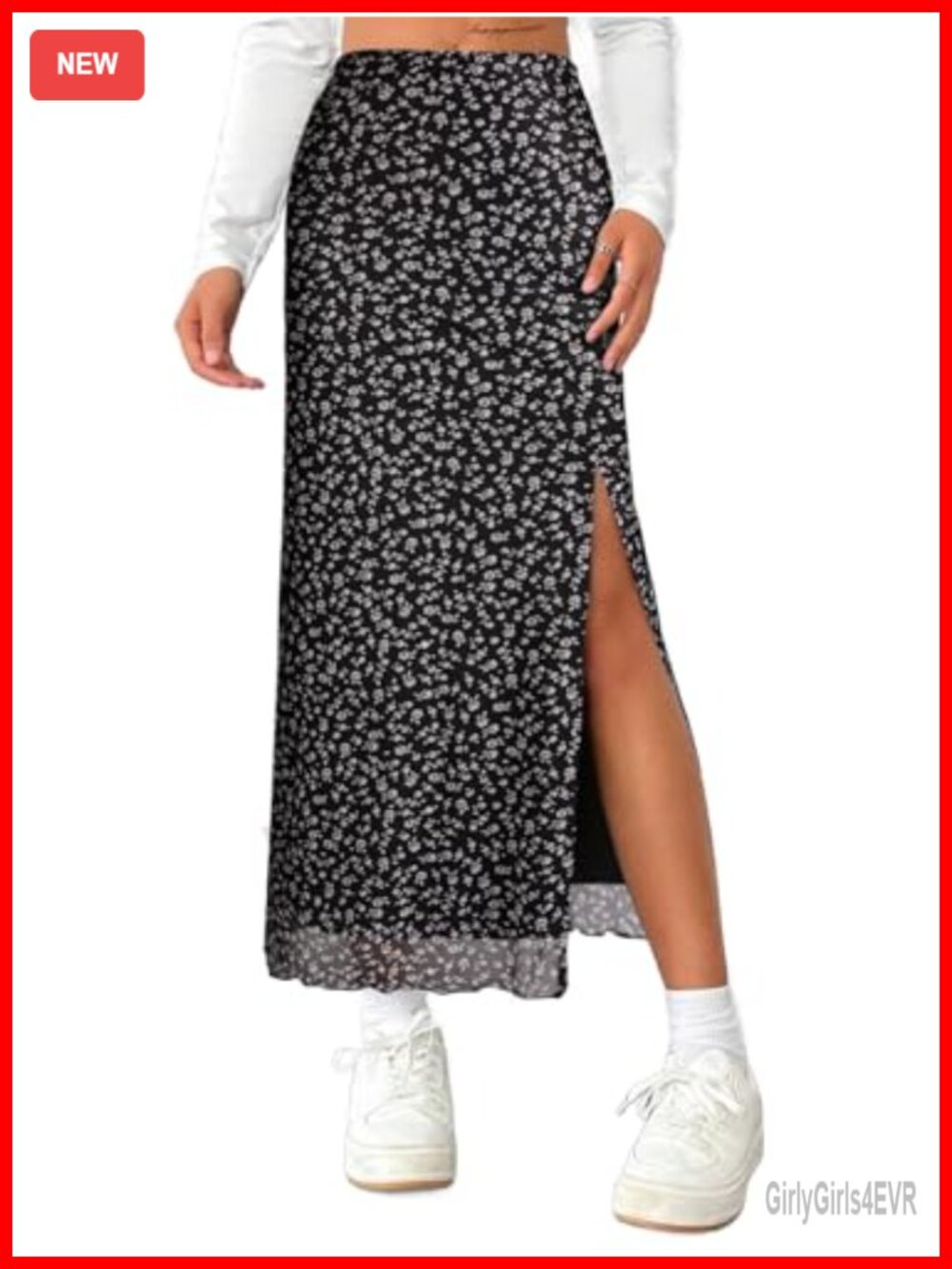 Women's Mesh Floral Maxi Skirt High Waisted Side Slit Long Summer Skirt